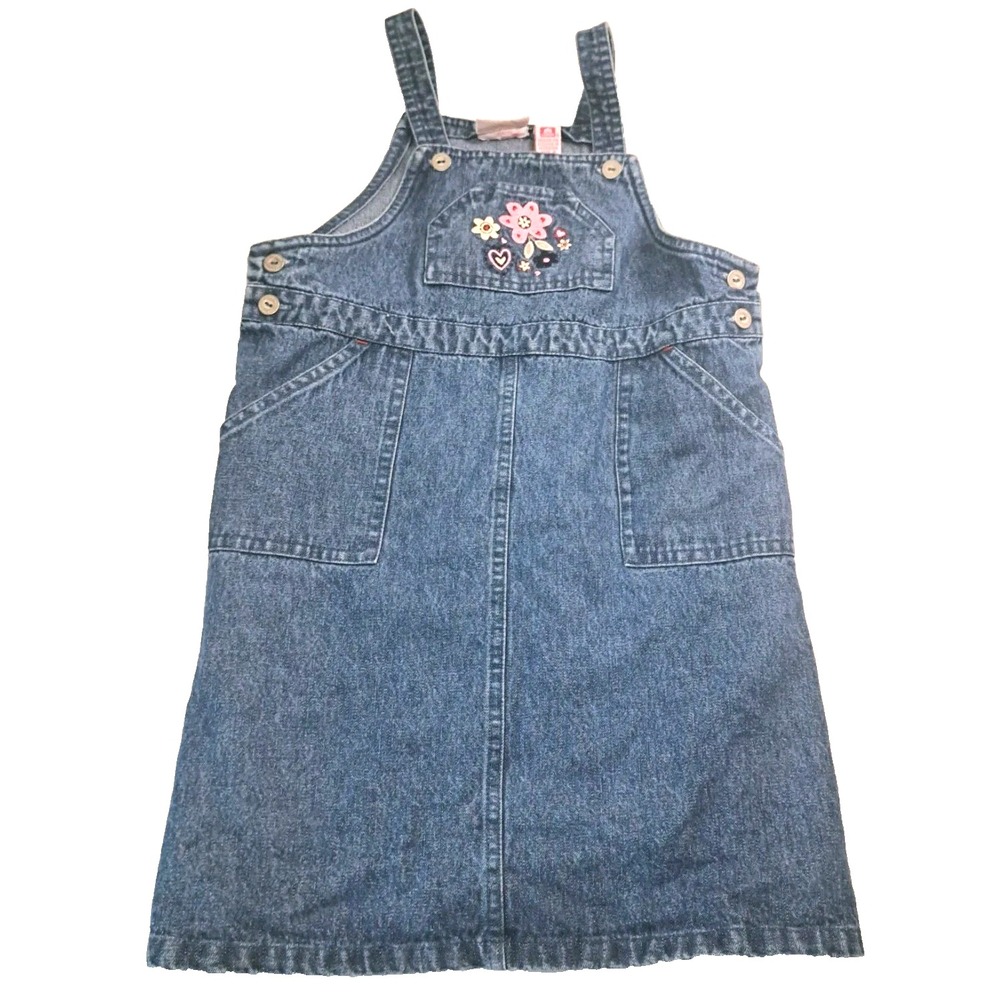 Girl's 6X JUST FRIENDS Denim Blue Jean Dress Jumper Classic Embroidered‎ Cotton